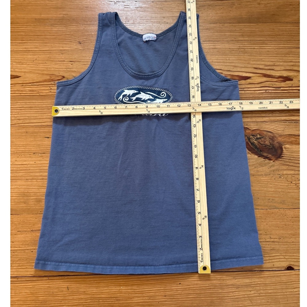 Yacht Club Tank Top Women Blue Aruba Dolphin Embroidered Souvenir SIZE Medium - Picture 4 of 6